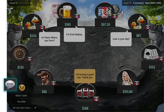 GG扑克电脑端牌桌聊天功能按钮位置（左下角）